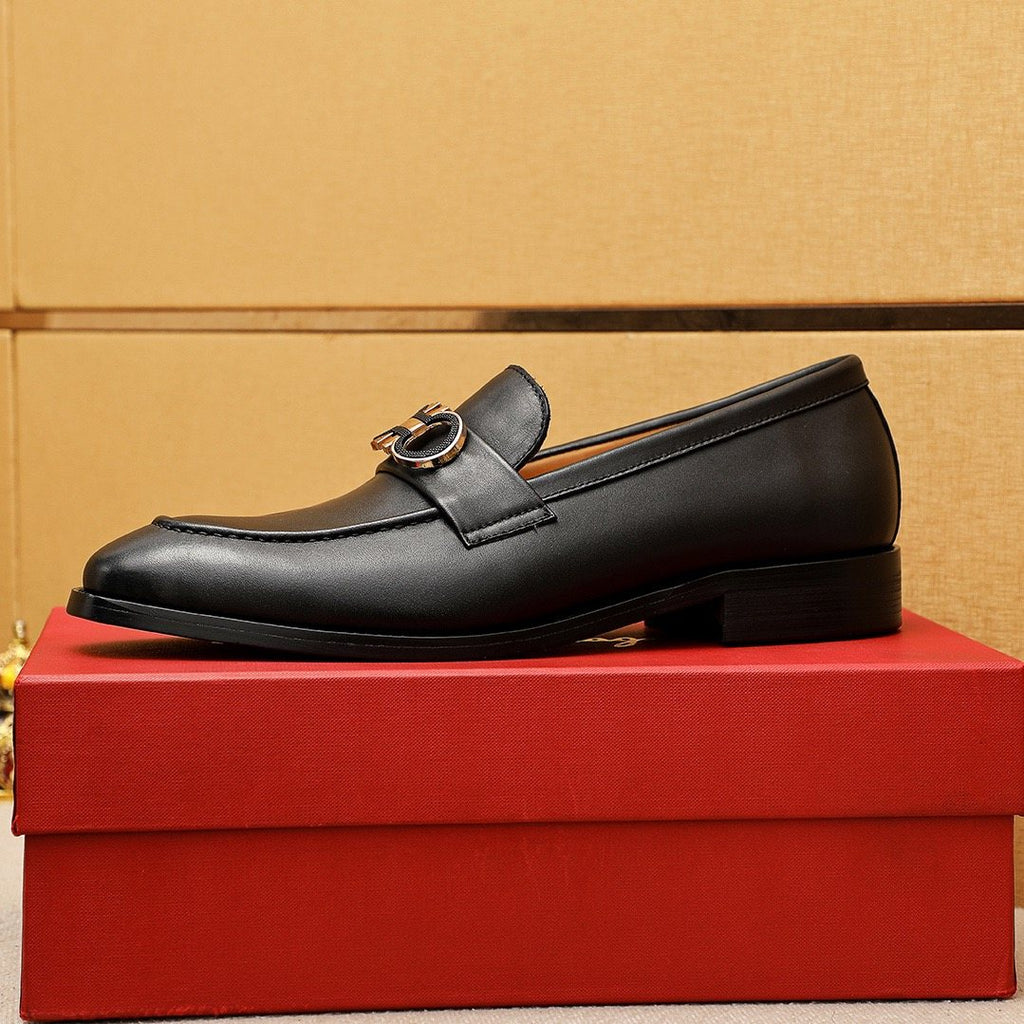 Ferragamo Black Buckle Loafers - Slip-On Construction