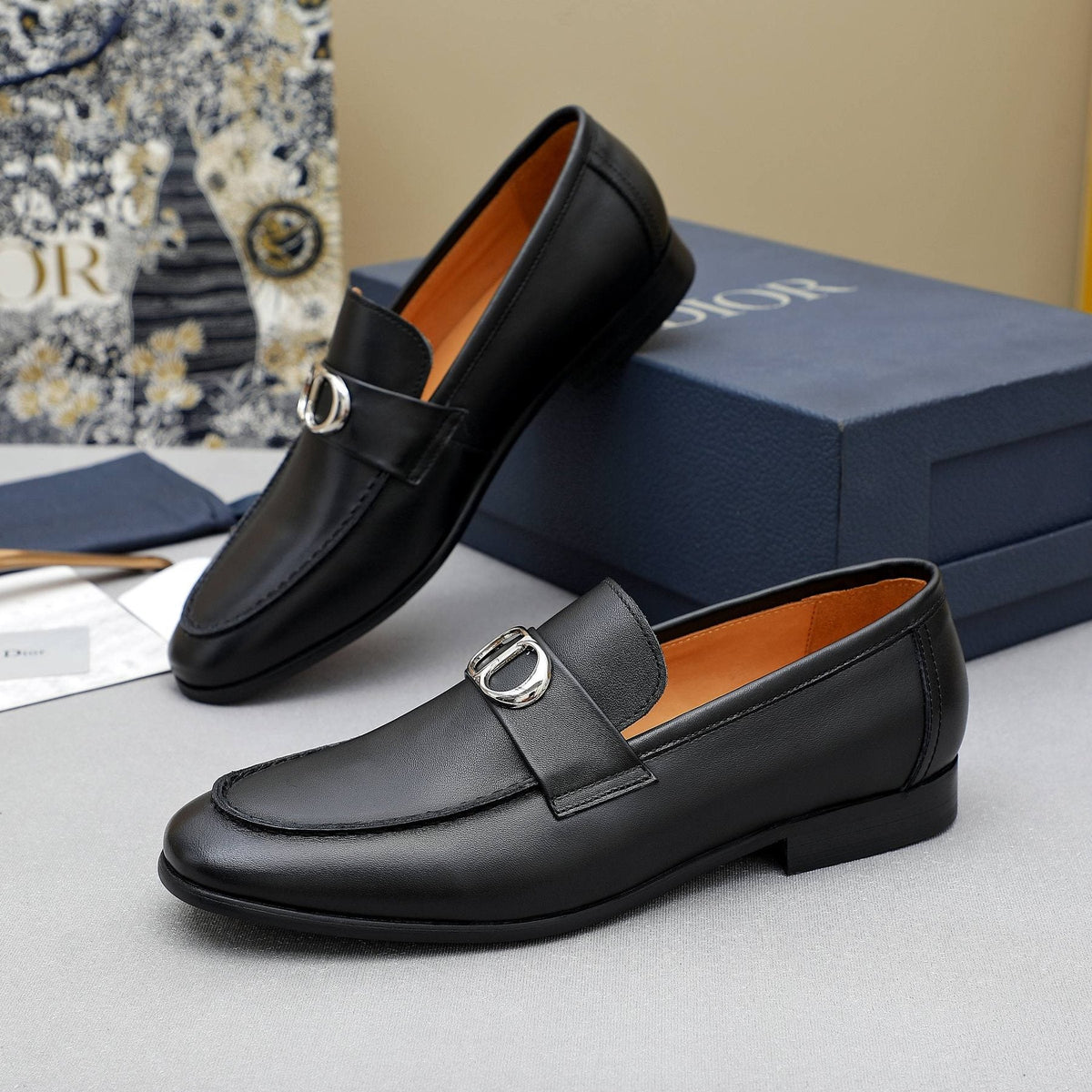 Dior Black Buckle Loafers