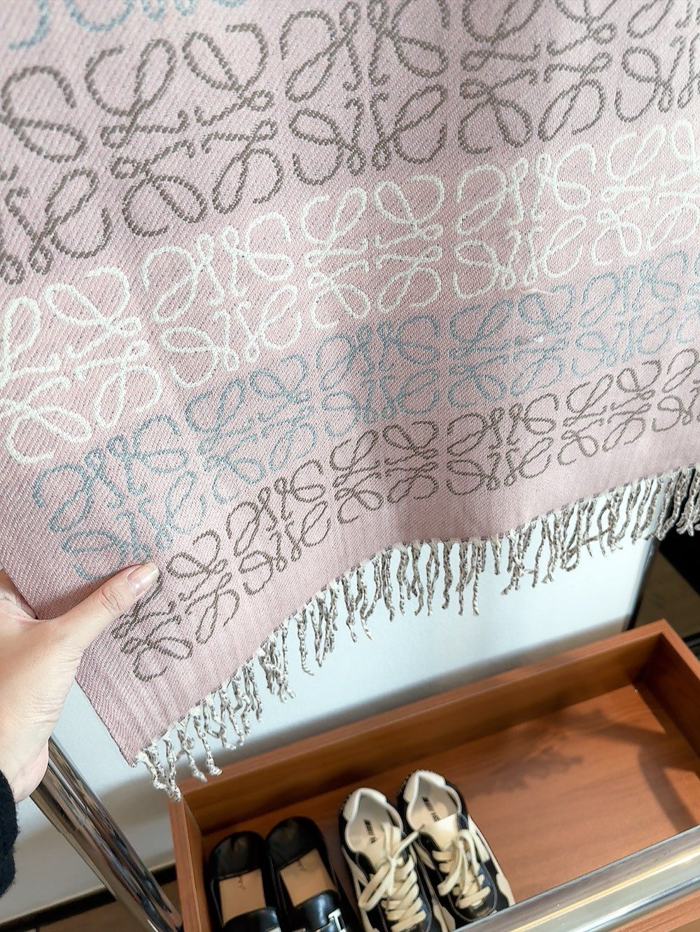 Reversible Patterned Fringed Scarf