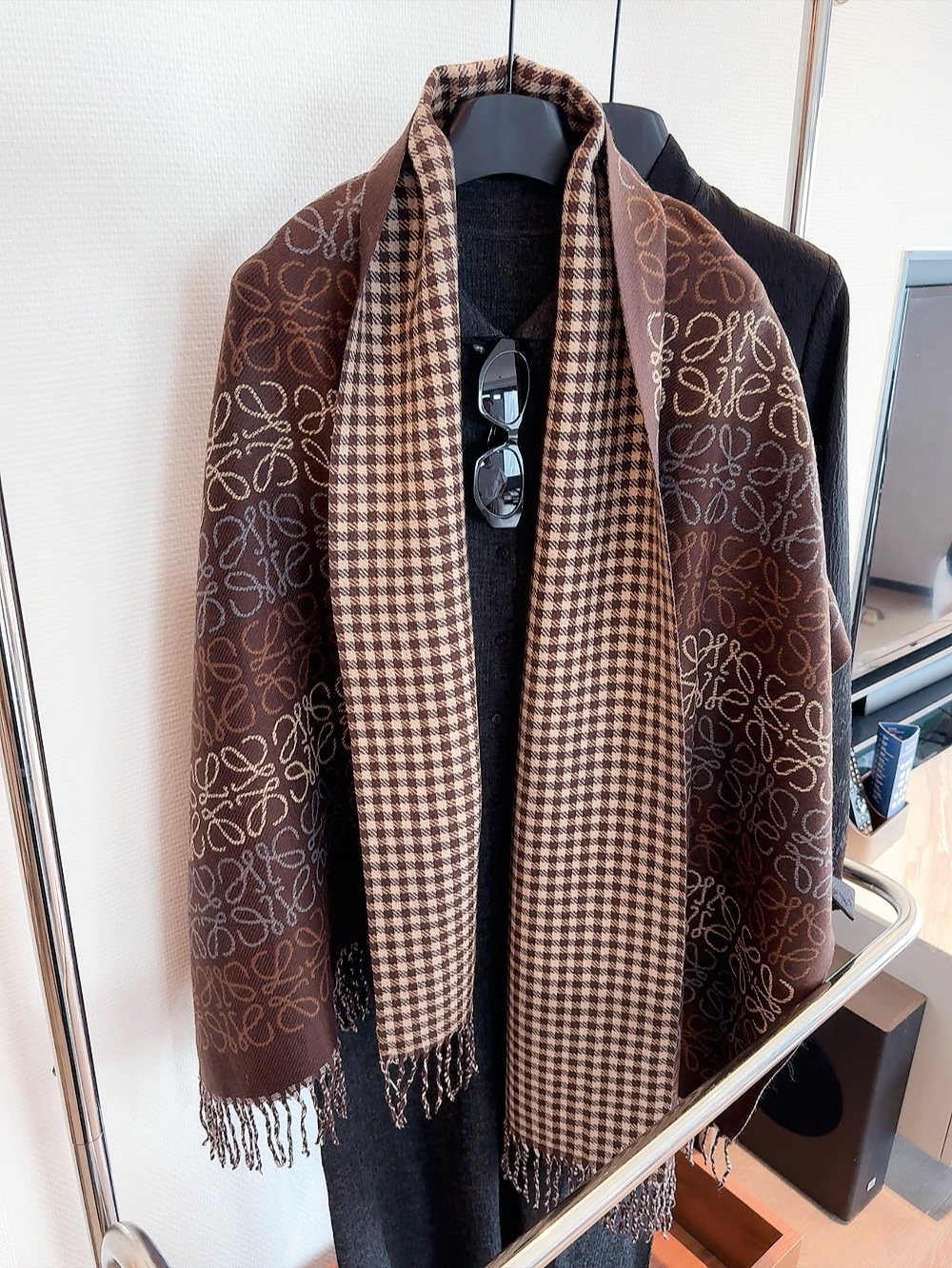 Reversible Patterned Fringed Scarf