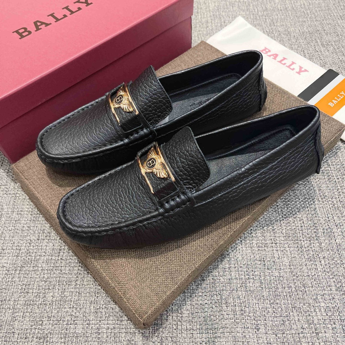 Bally Men's Black Textured Slip-On Loafers