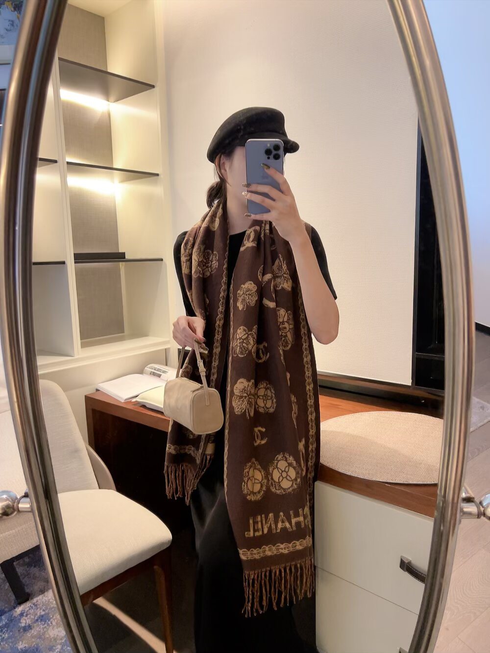Chanel Fringed Patterned Scarf