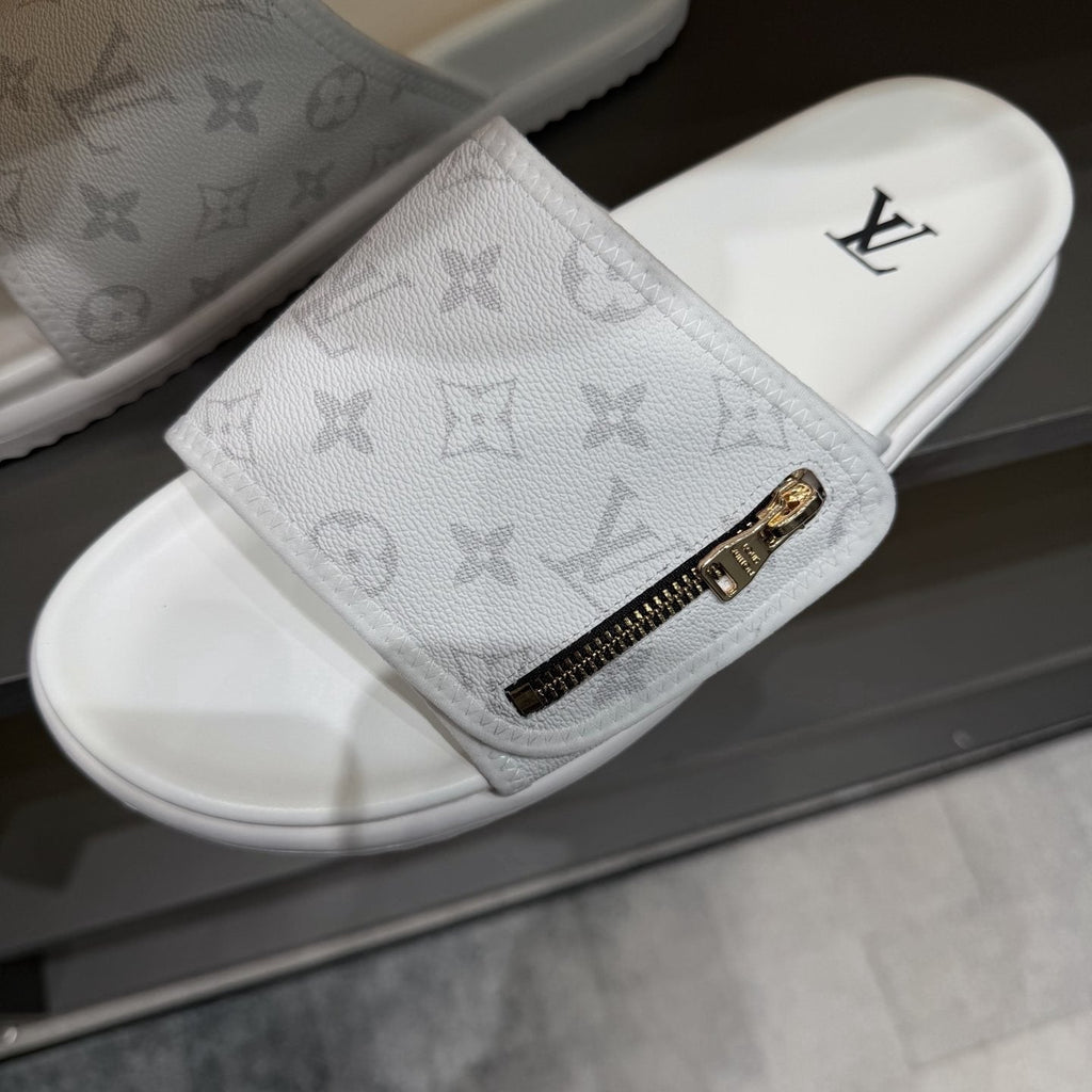 Louis Vuitton White Monogram Zip Slide Sandals