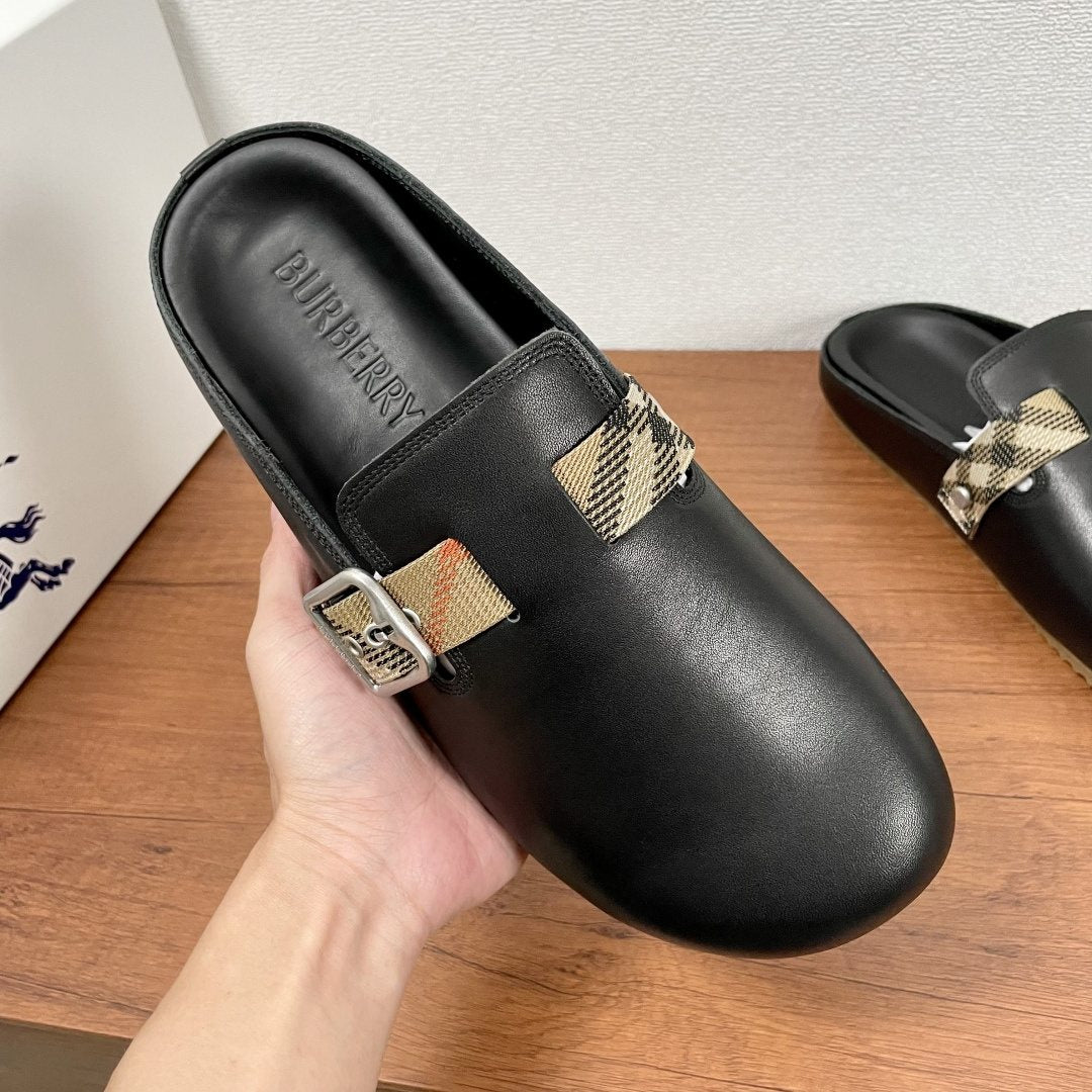 Burberry Black Check Buckle Slide Sandals
