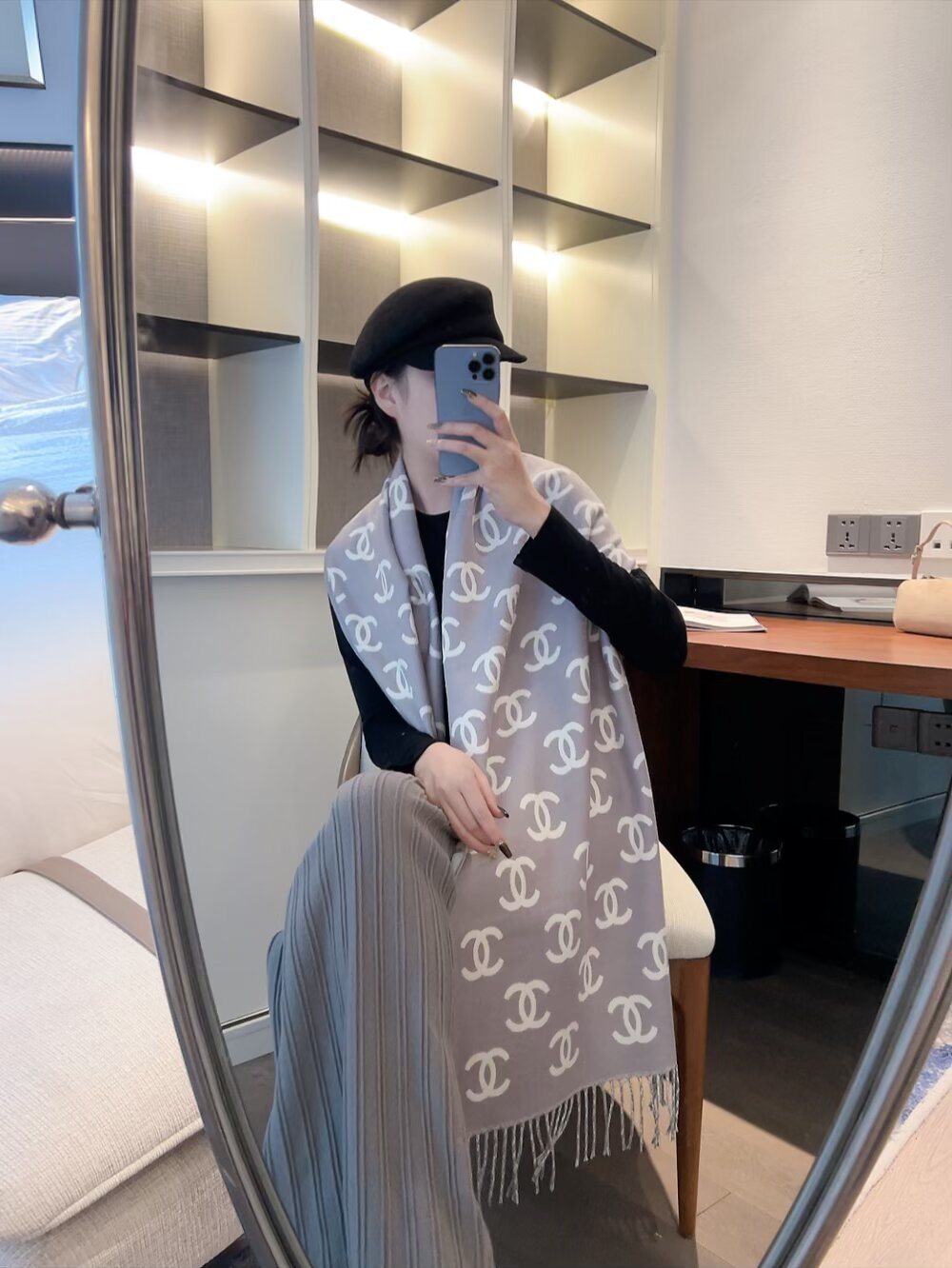 Chanel Two-Tone Fringed Scarf