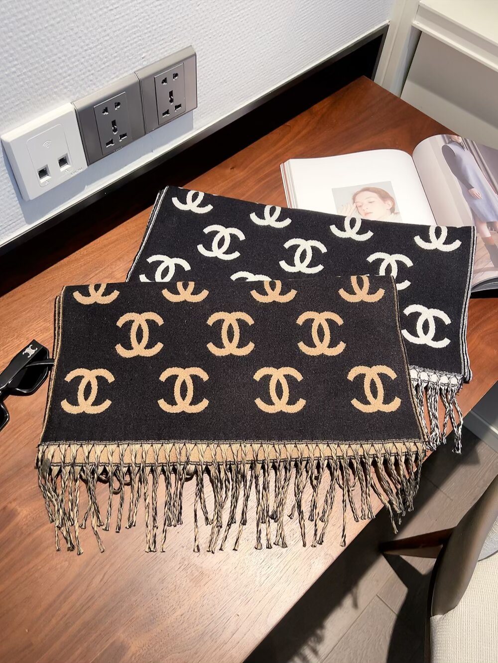 Chanel Two-Tone Fringed Scarf