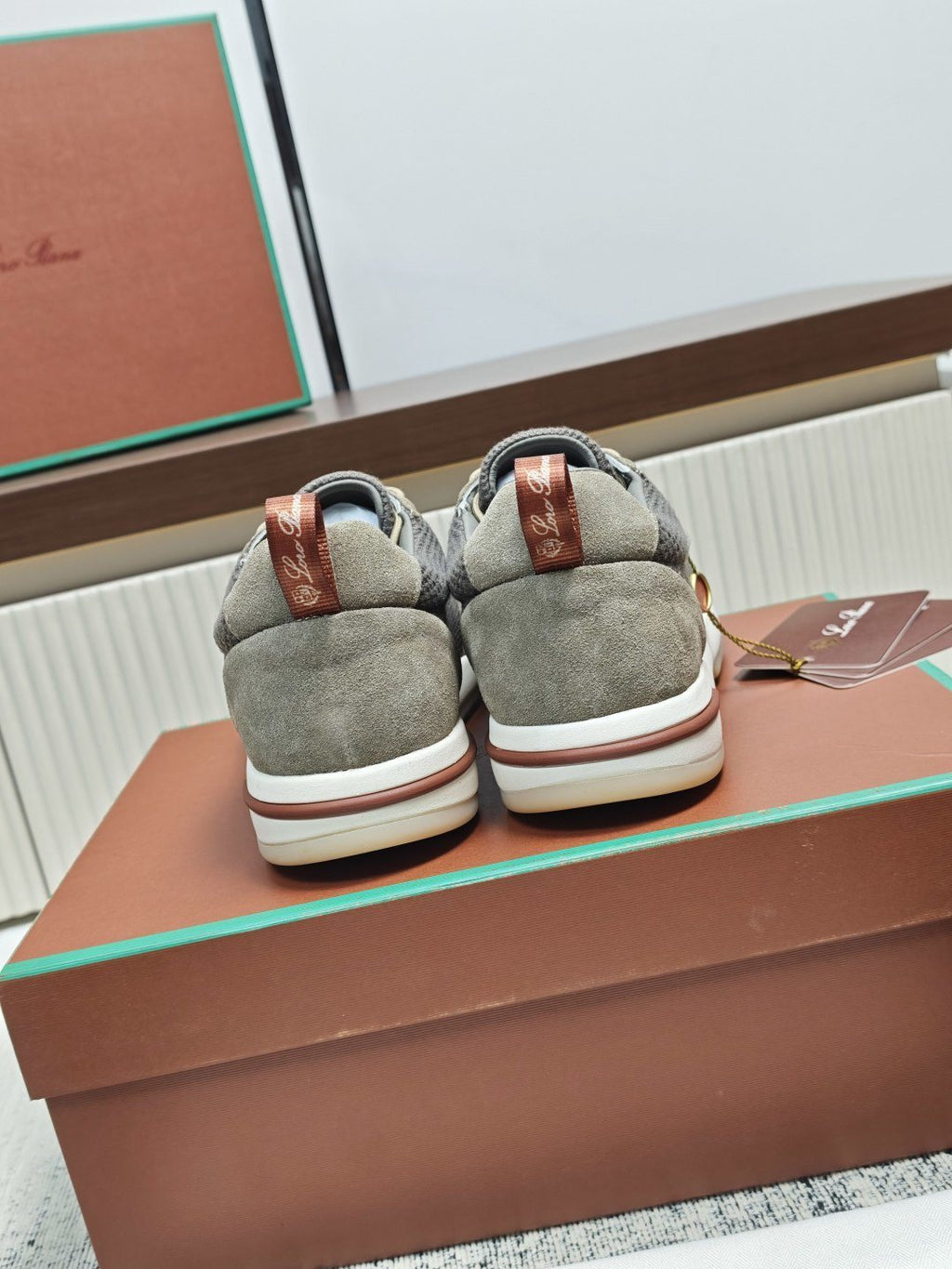 Loro Piana Gray Taupe Lace-Up Sneakers