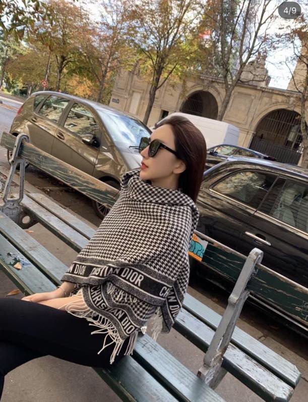 Dior Houndstooth Fringe Shawl