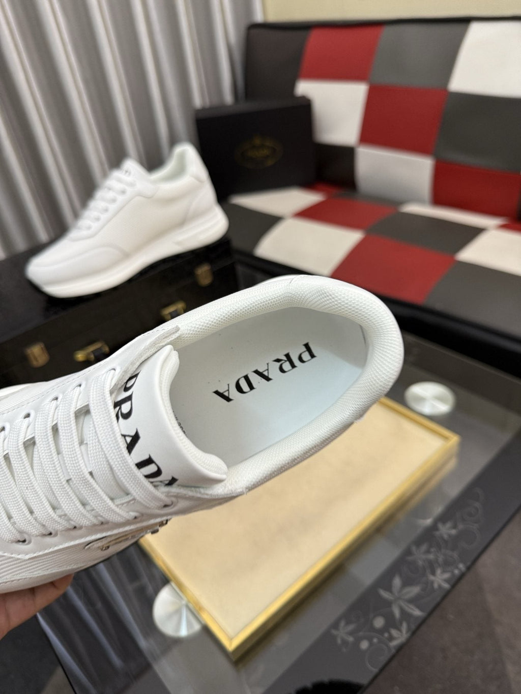 Prada Men's White Textured Low-Top Sneakers