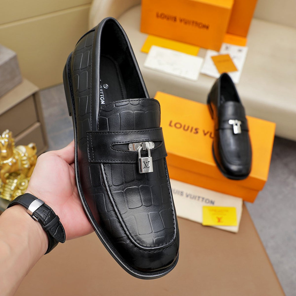 Louis Vuitton Embossed Bar Loafers - Black