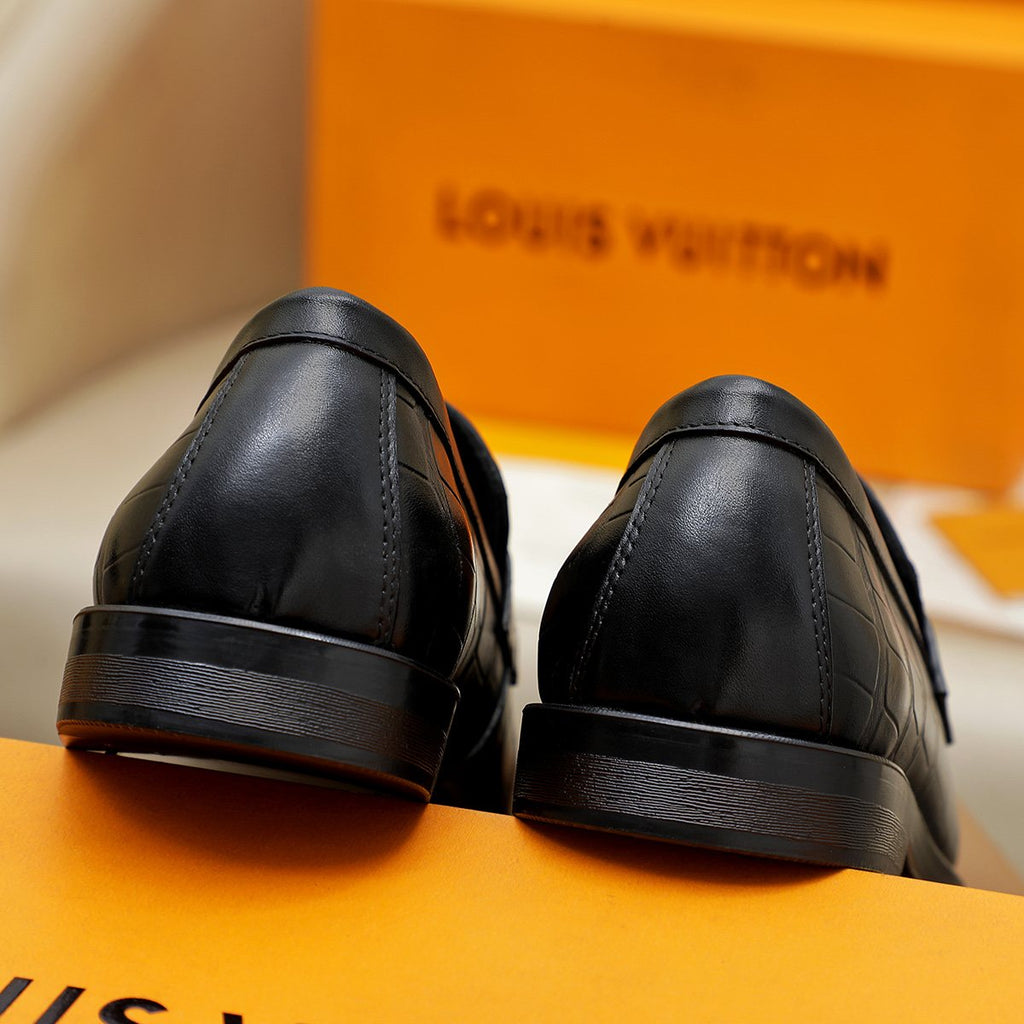 Louis Vuitton Embossed Bar Loafers - Black