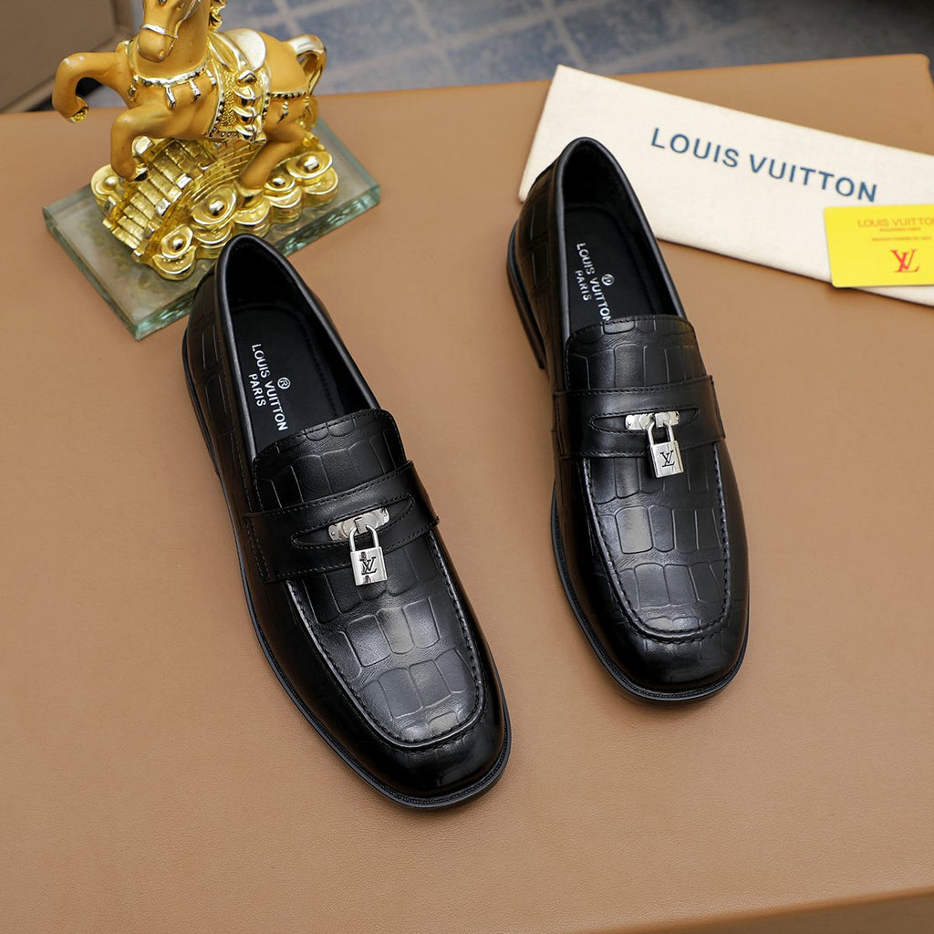 Louis Vuitton Embossed Bar Loafers - Black