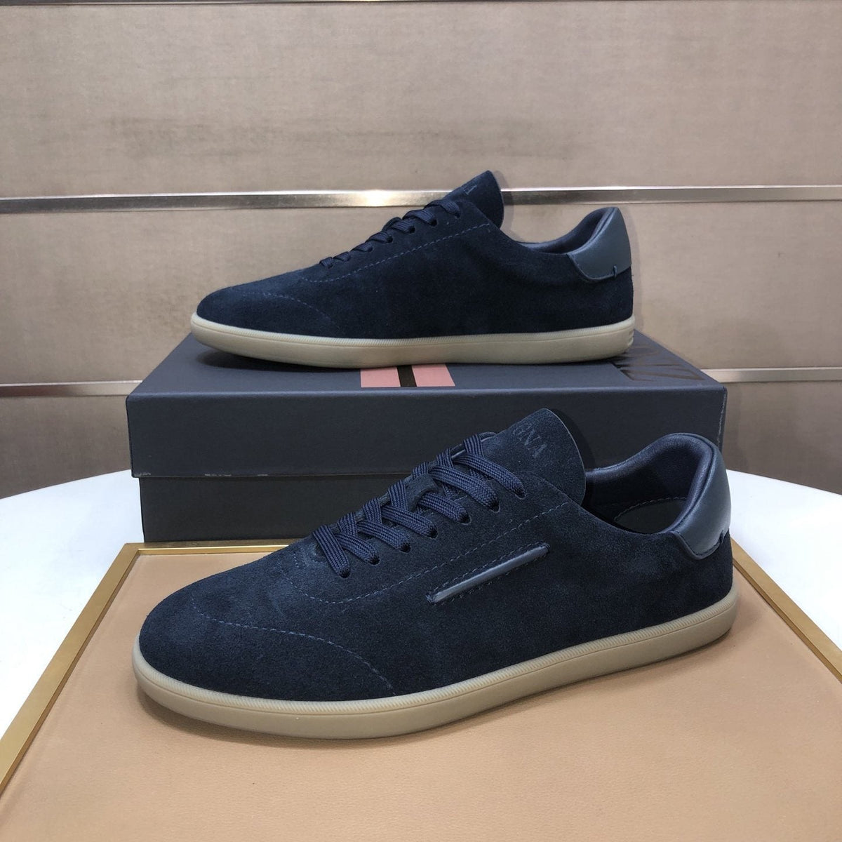 Zegna Navy Suede Sneakers