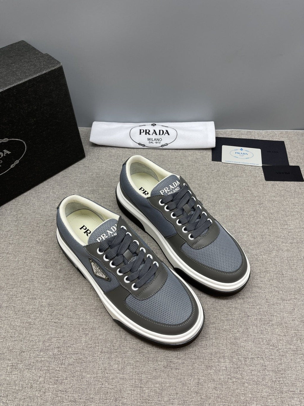 Prada Men's Triangle Patch Low-Top Sneakers - Padded Collar