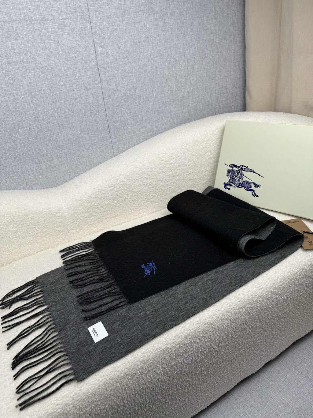 Burberry Embroidered Reversible Fringed Scarf