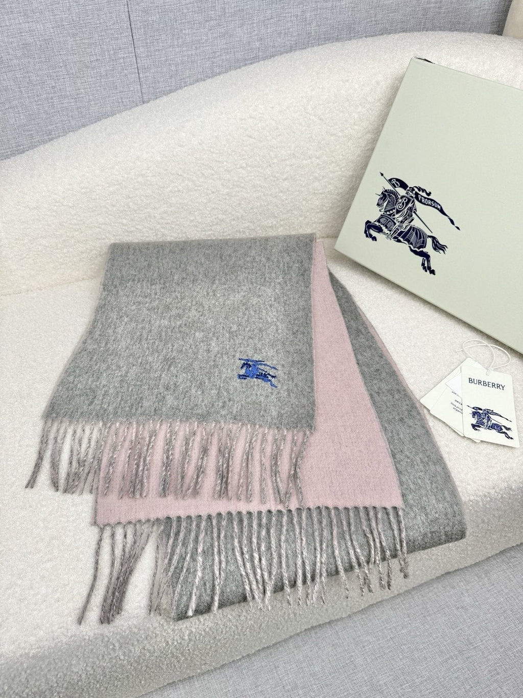 Burberry Embroidered Reversible Fringed Scarf