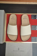 Brunello Cucinelli White Slide Sandals