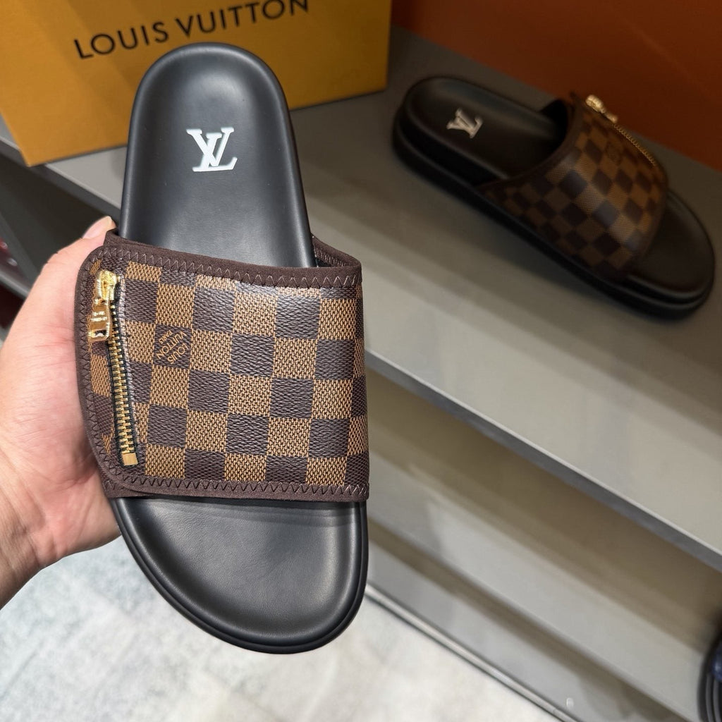 Louis Vuitton Checkered Zipper Slide Sandals