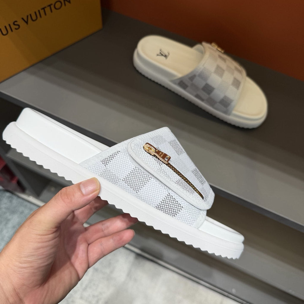 Louis Vuitton Checkered Zipper Slide Sandals