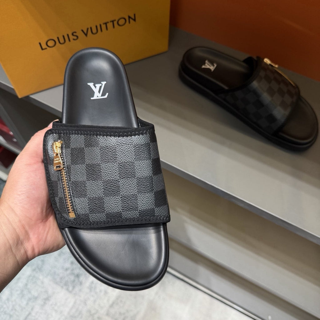 Louis Vuitton Checkered Zipper Slide Sandals