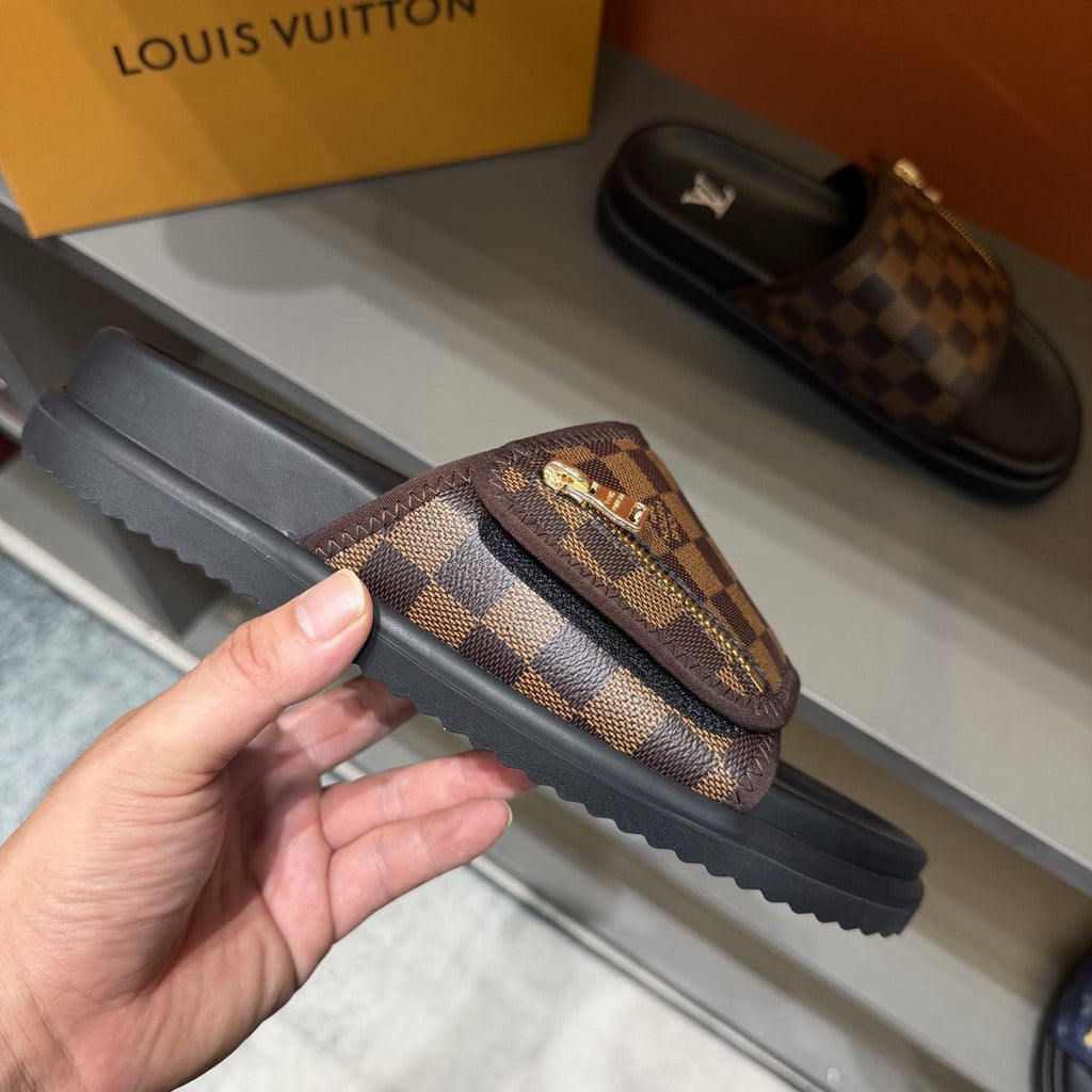 Louis Vuitton Checkered Zipper Slide Sandals