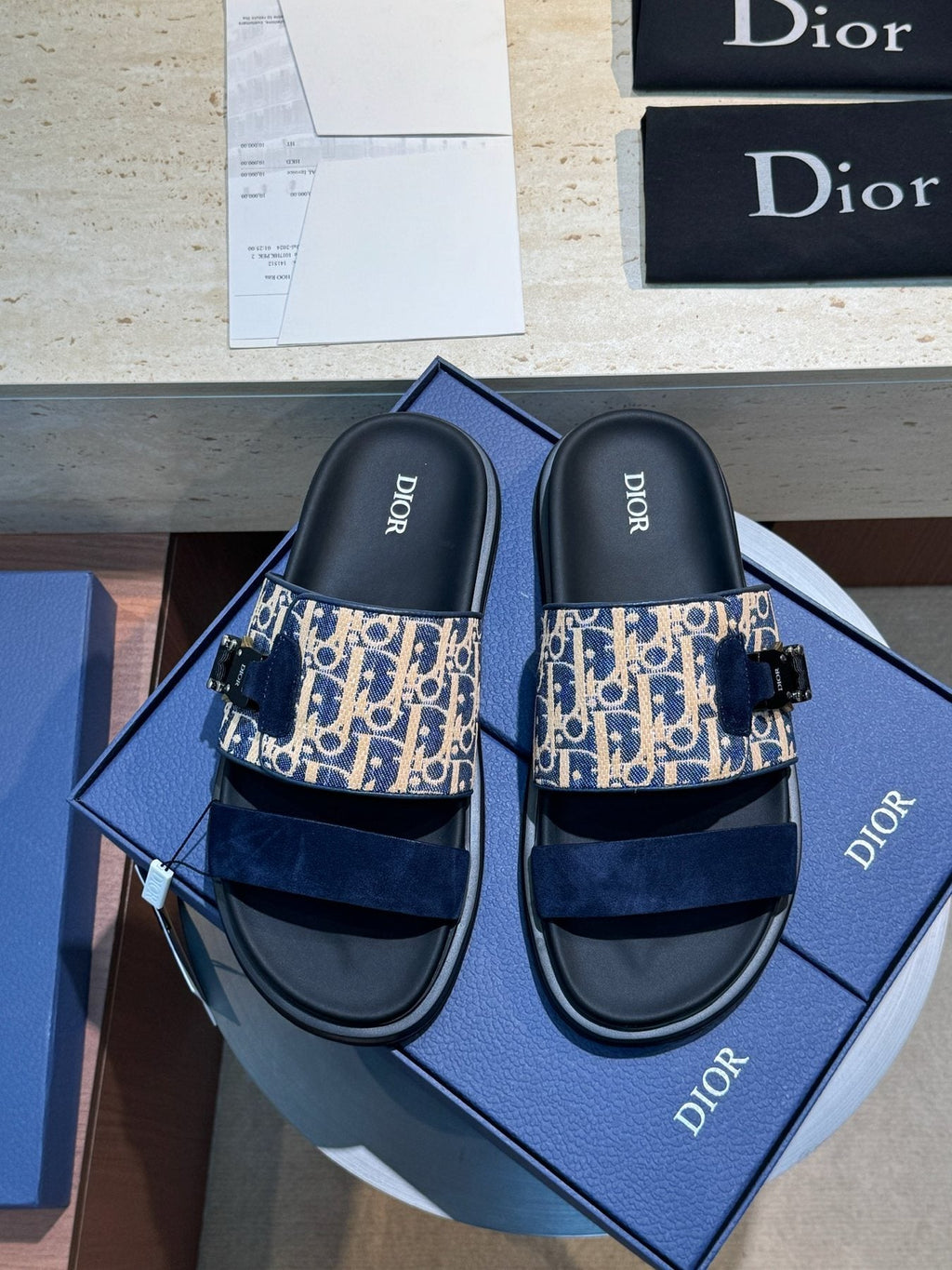 Dior Men's Aqua Monogram Slide Sandals