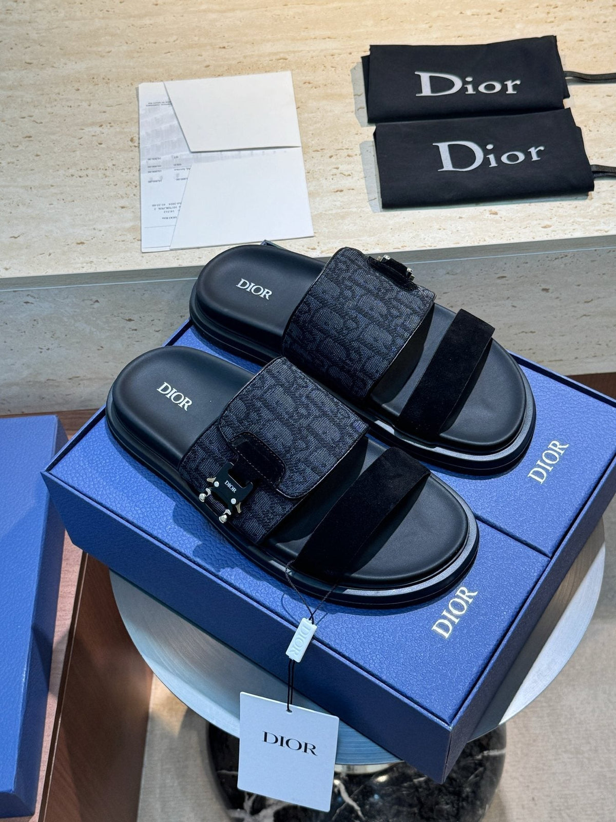Dior Men's Aqua Monogram Slide Sandals