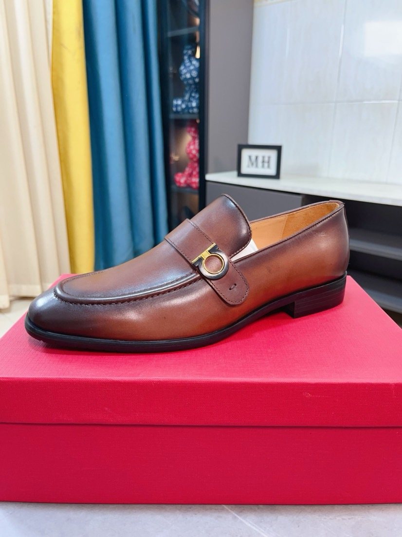 Salvatore Ferragamo Glossy Metal Ornament Loafers