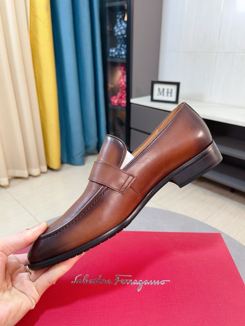 Salvatore Ferragamo Glossy Metal Ornament Loafers