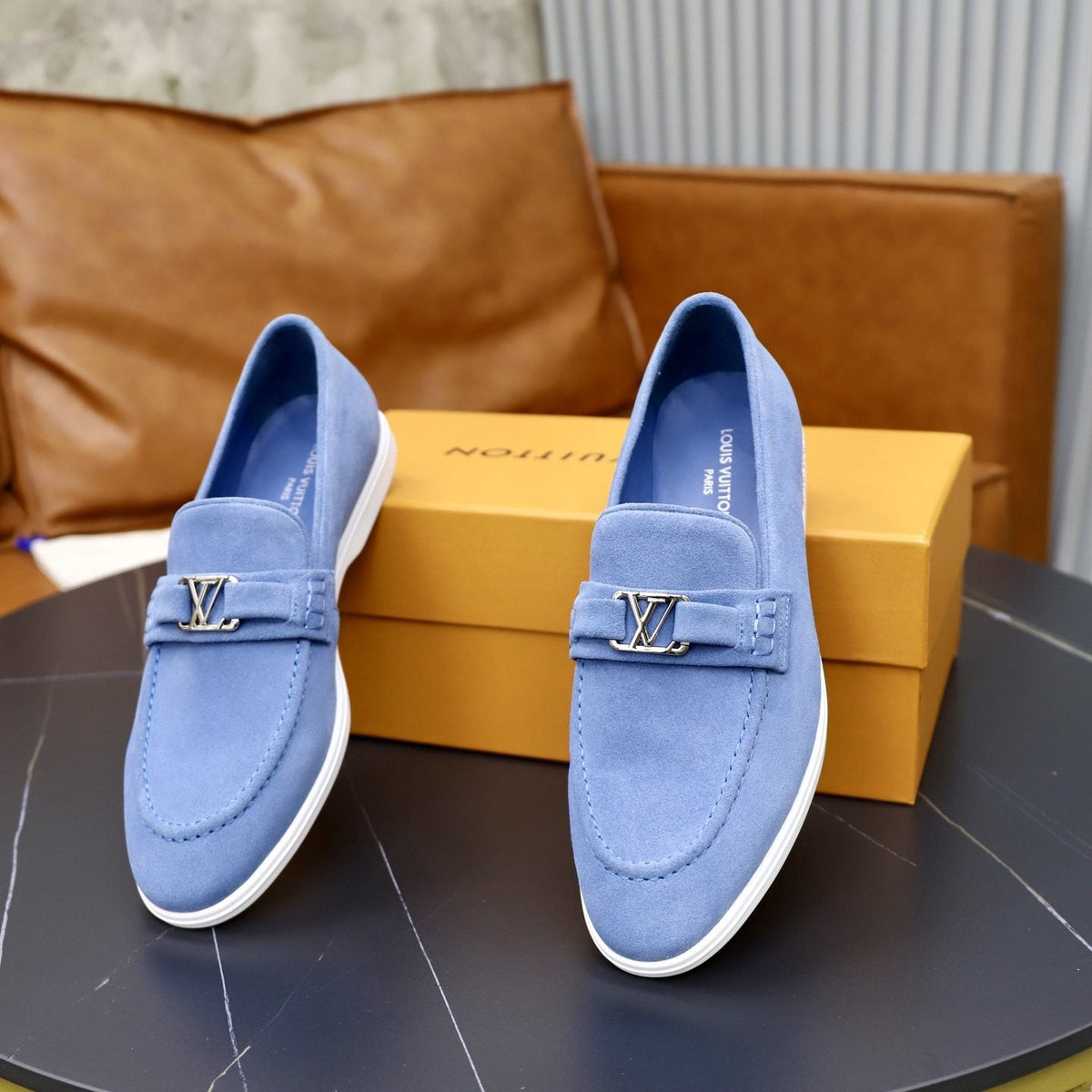 Louis Vuitton Men's Suede-Like Metal Hardware Loafers