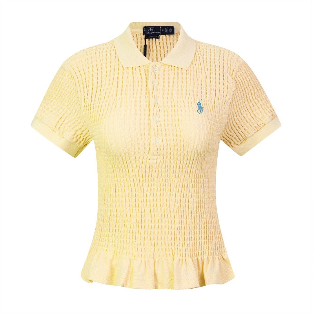 Ralph Lauren Ruffled-Hem Piqué Polo Top