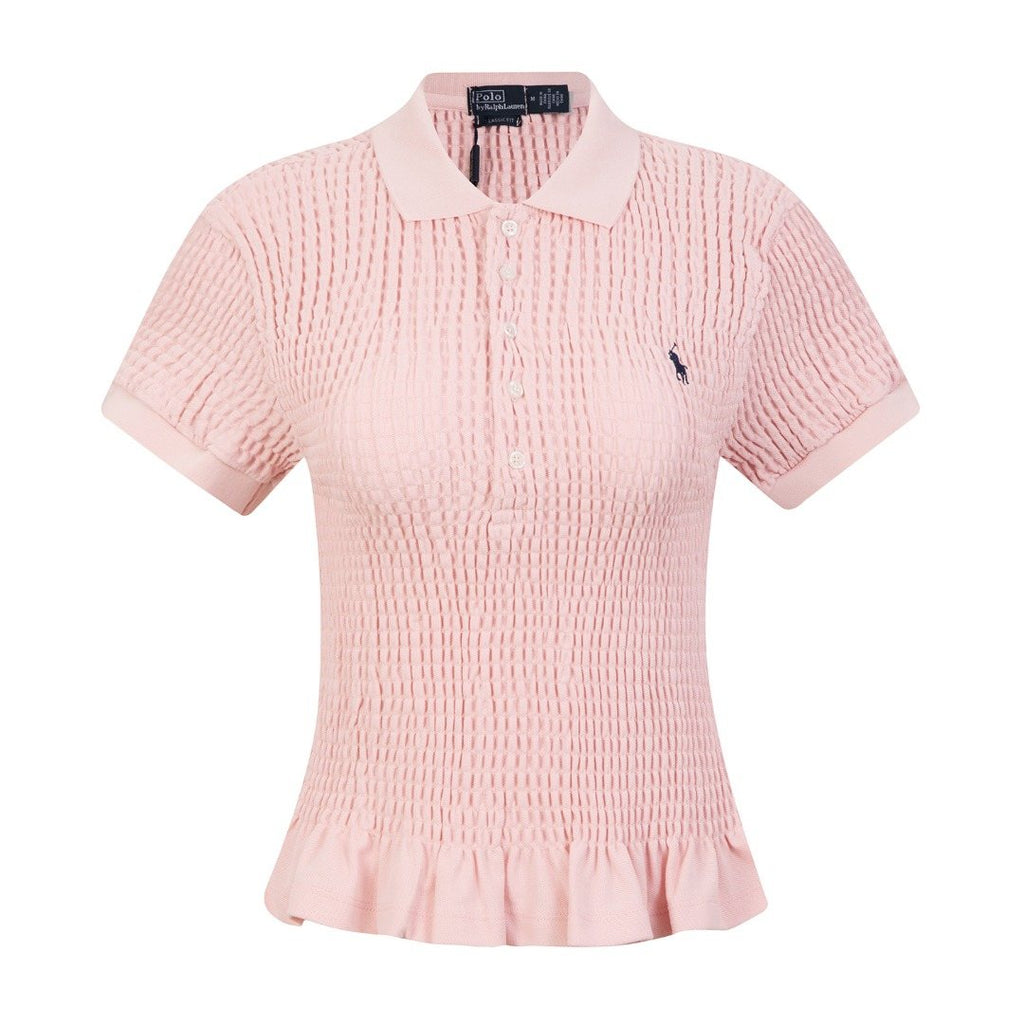 Ralph Lauren Ruffled-Hem Piqué Polo Top