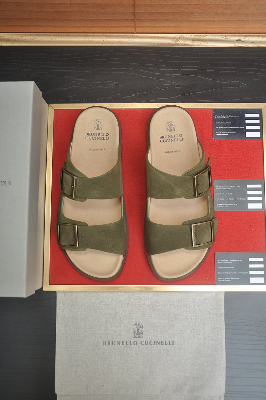 Brunello Cucinelli Double-Buckle Slide Sandals