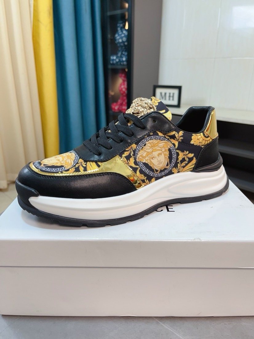 Versace Men's Gold Pattern Leather Sneakers