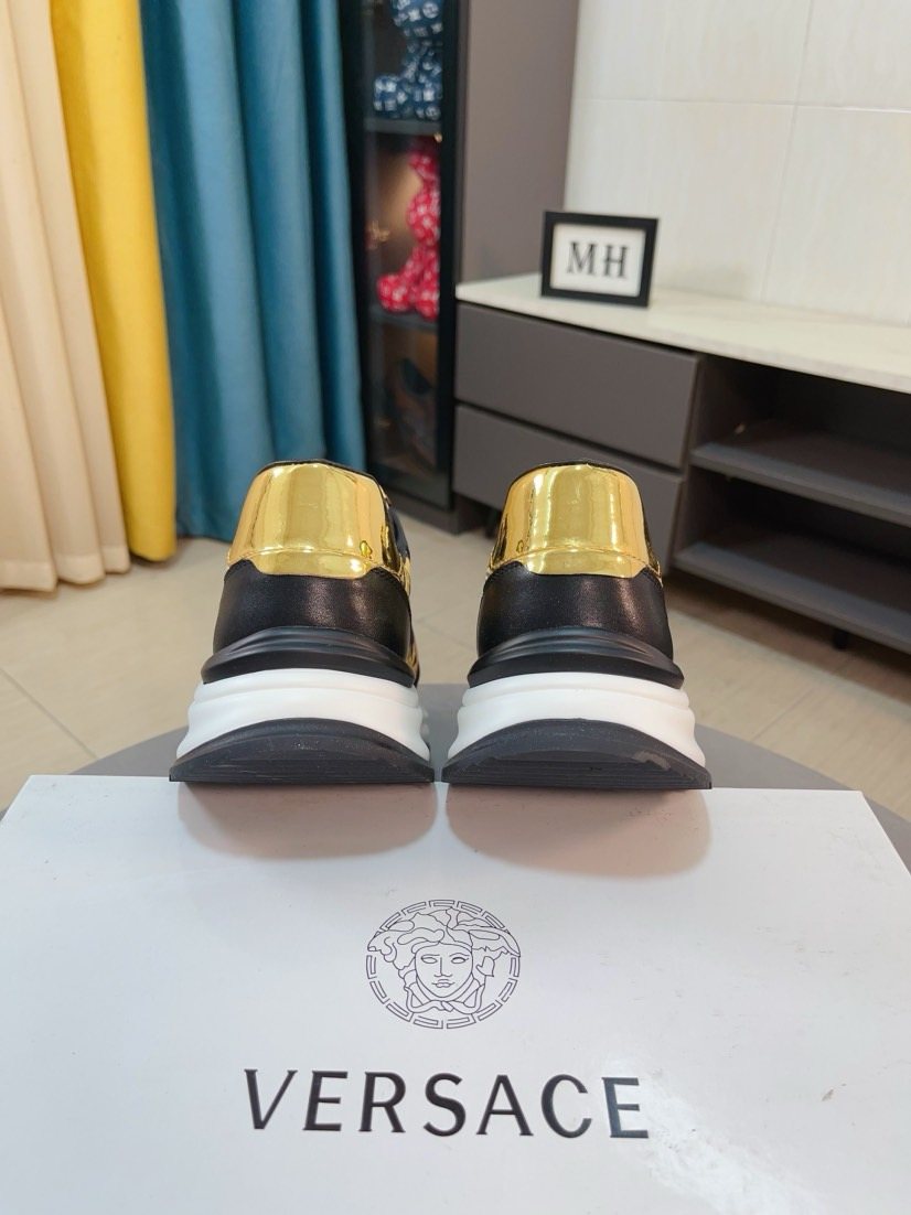 Versace Men's Gold Pattern Leather Sneakers
