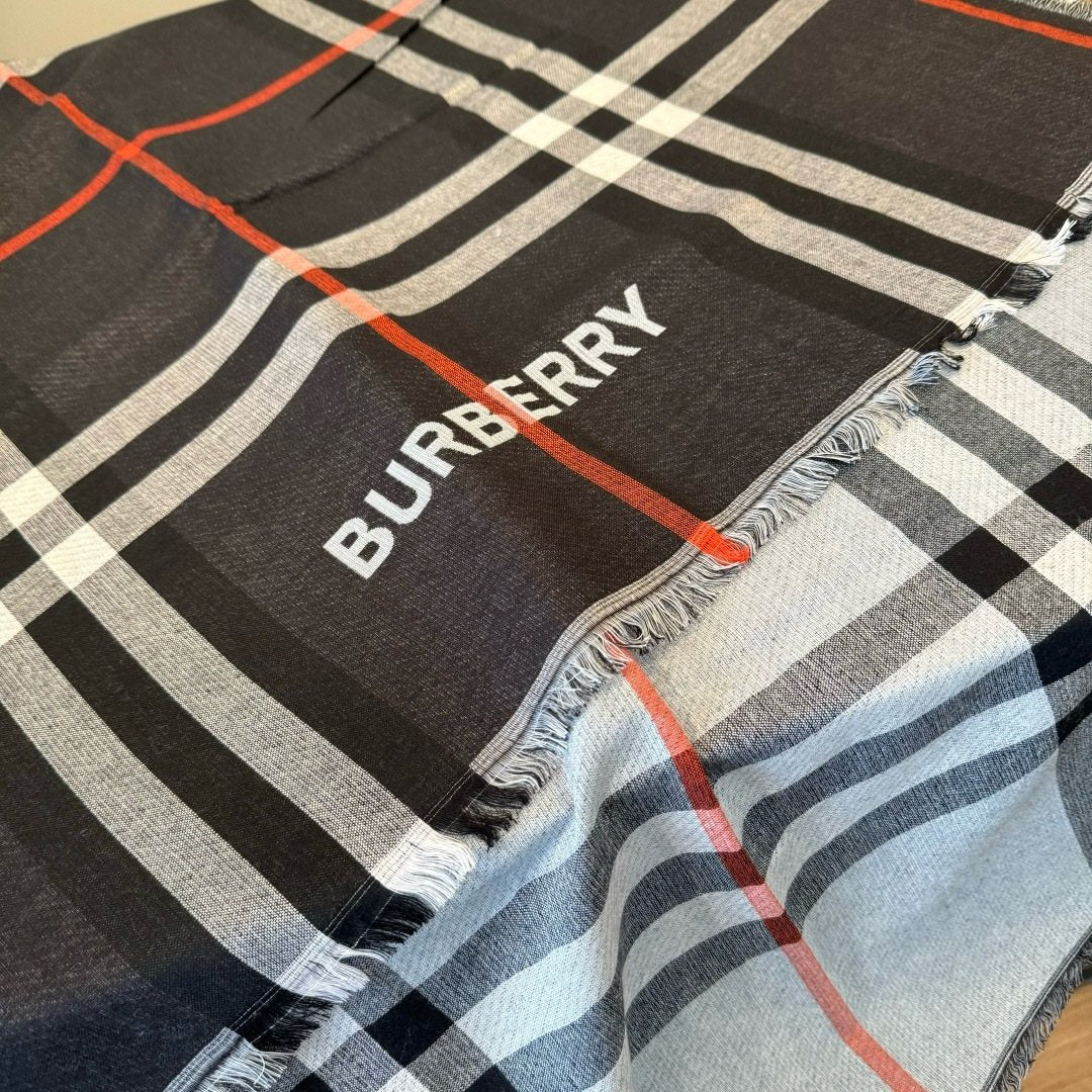 Burberry Charcoal Gray Plaid Scarf