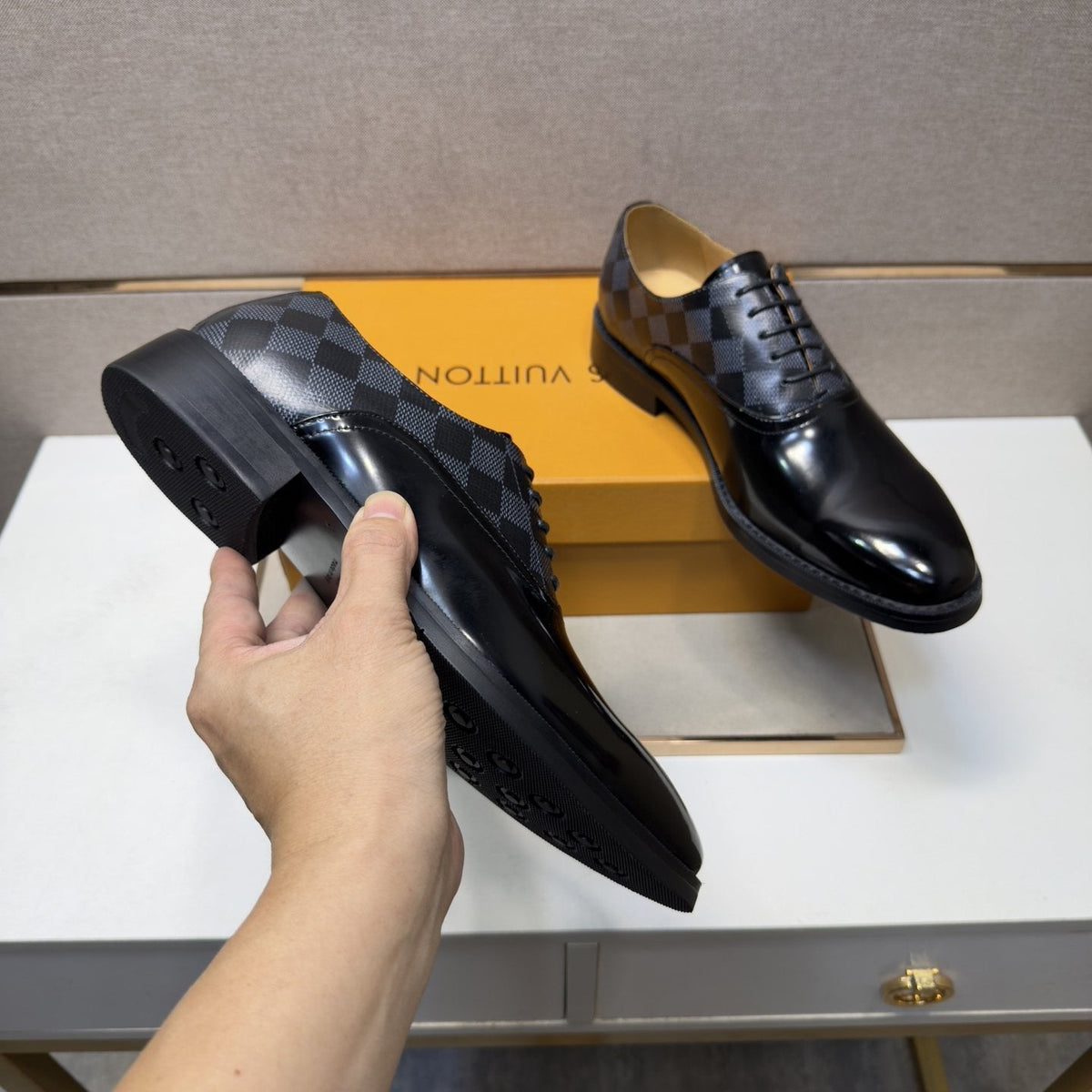 Louis Vuitton Checkered-Panel Lace-Up Dress Shoes