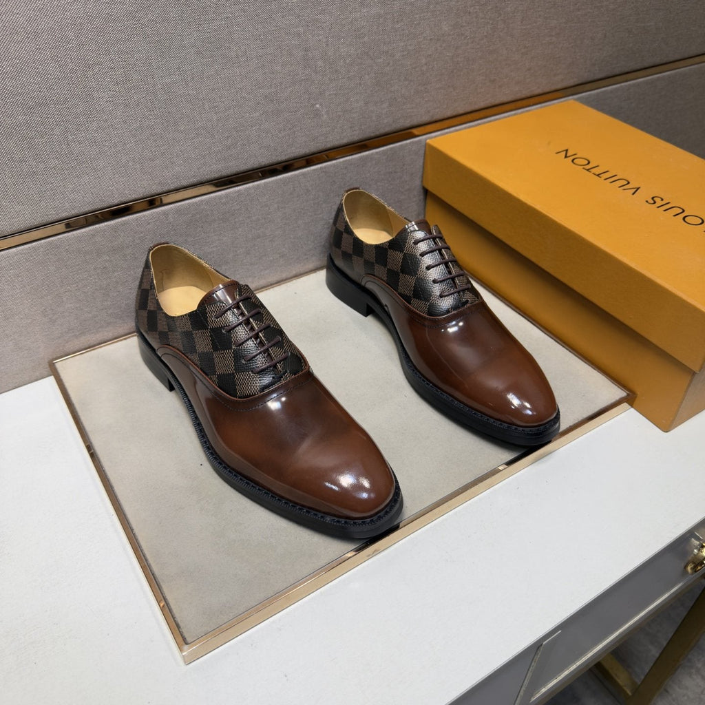 Louis Vuitton Checkered-Panel Lace-Up Dress Shoes