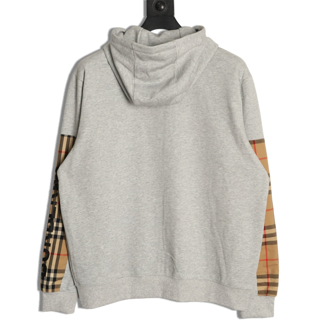 Burberry Logo-Detail Check-Panel Hooded Zip Jacket - Light Gray